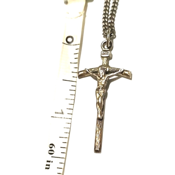 VINTAGE MEN'S OR WOMEN'S STERLING SILVER .925 CROSS PENDANT NO CLASP 27"NECKLACE - Picture 9 of 10